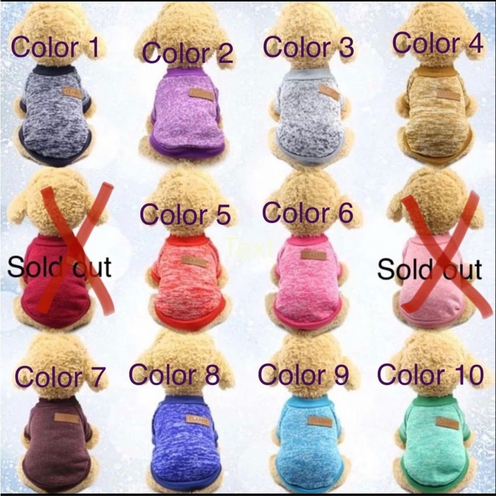 Dog sweater pack of 3 colors - only small dogs. Puppies 1-5 months.